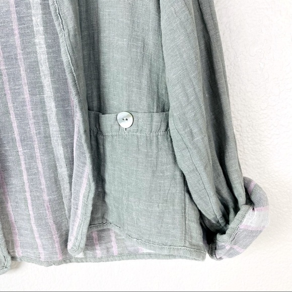 Tahari Linen Blend Striped Lined Open Front Jacket Size L - Picture 3 of 6